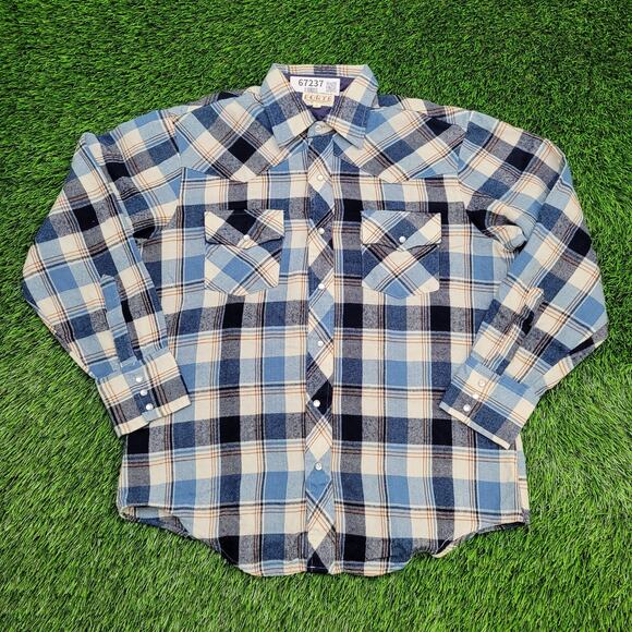 Vintage Forte Pearl-Snap Shirt Womens Large 22x28 Plaid Blue - Picture 1 of 15